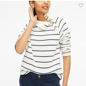 Jcrew factory, Striped wide button-collar pullover sweatshirt, med, navy/ivory